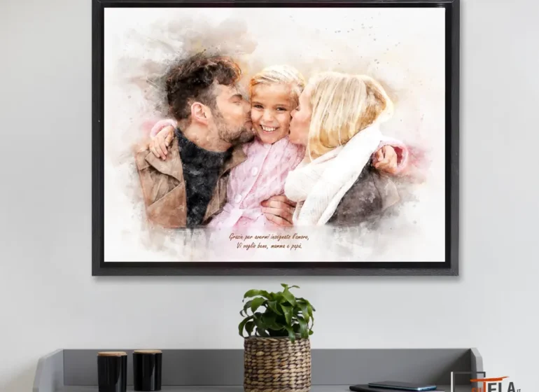 ritratto personalizzato per mamma e papà festa della mamma o festa del papà, ritratto su commissione ad acquerello