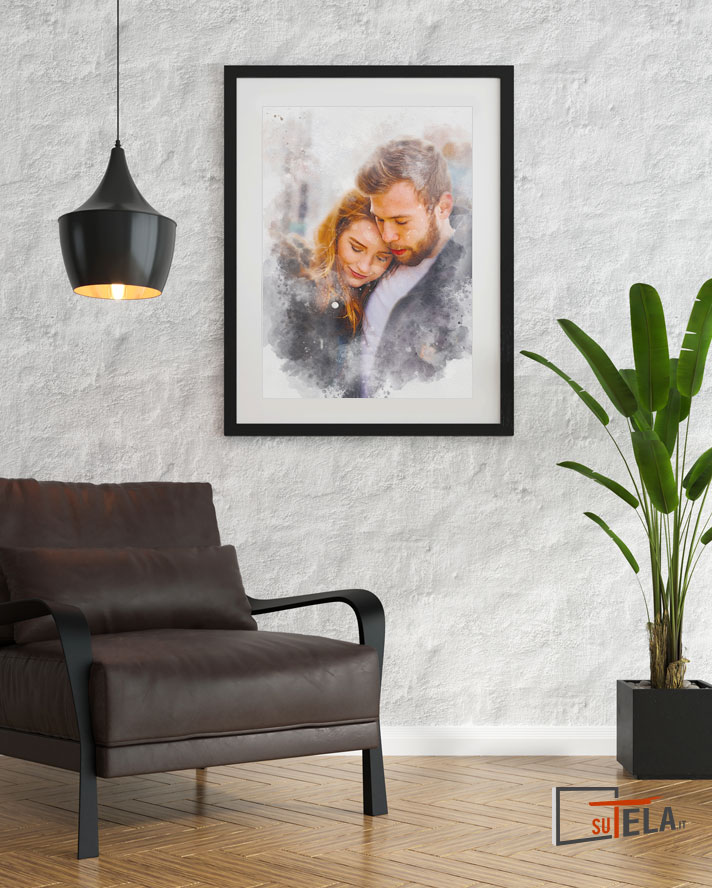 acquerello realistico ritratto di coppia con cornice