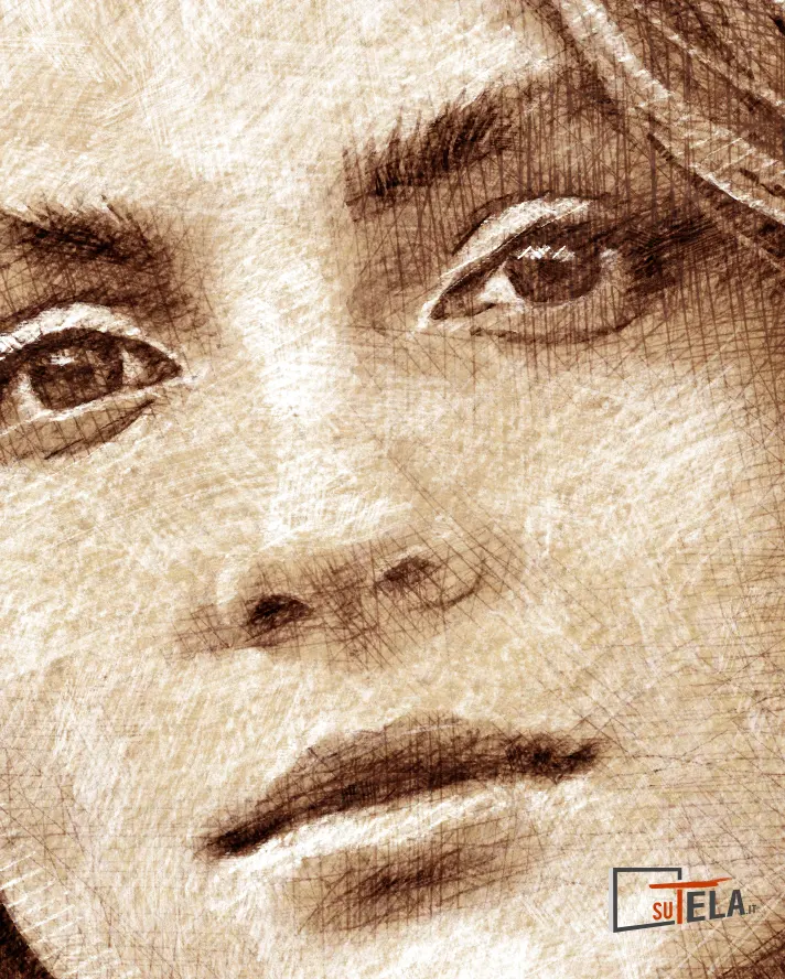 particolare del viso di una donna ritratto realizzato con la tecnica Tre Crayon (tre pastelli)