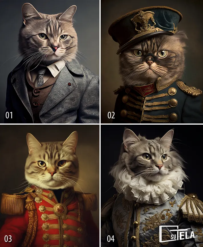Ritratto Personalizzato su commissione di animali domestici in abiti storici e regali o in divisa