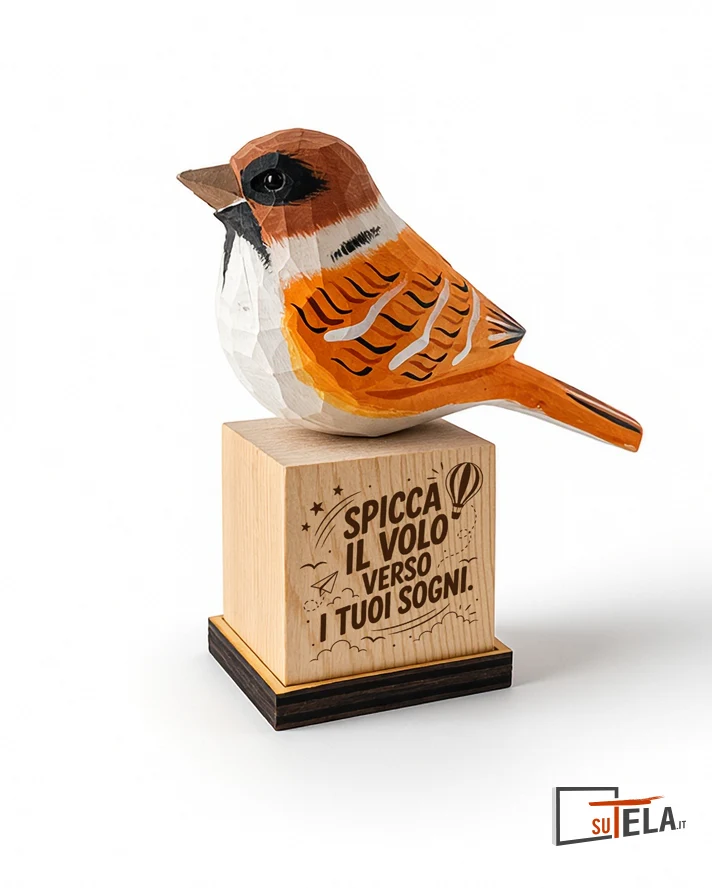P-021- Uccellino intagliato con dedica incisa