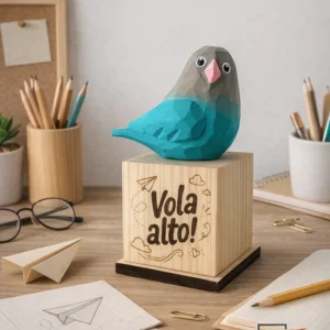 P-023 - Uccellino artigianale con frase motivazionale