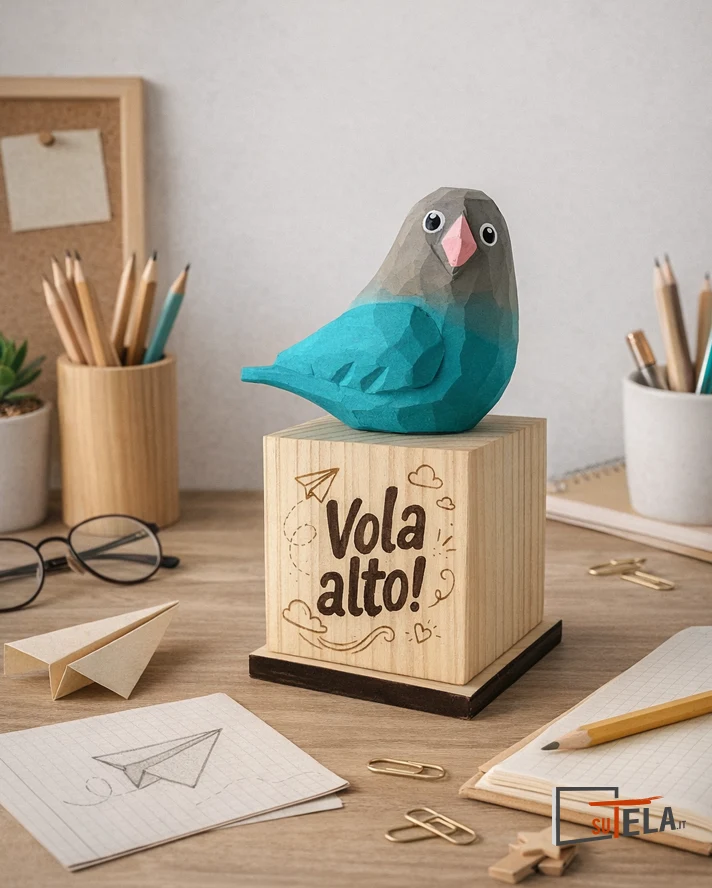 P-023 - Uccellino artigianale con frase motivazionale
